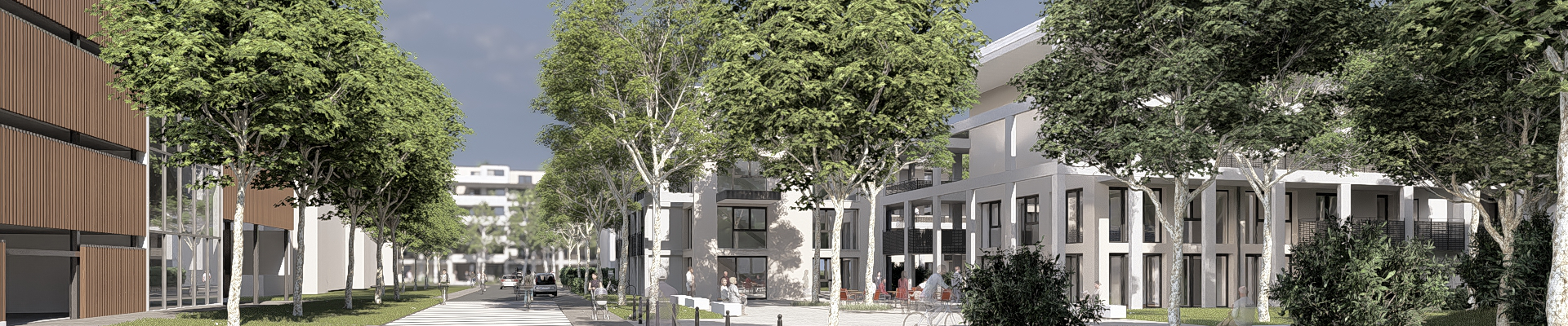 Ansicht von 3D Plänen des neuen Stadtquartiers Dormagen Horrem einschließlich des Mobil HUBs.