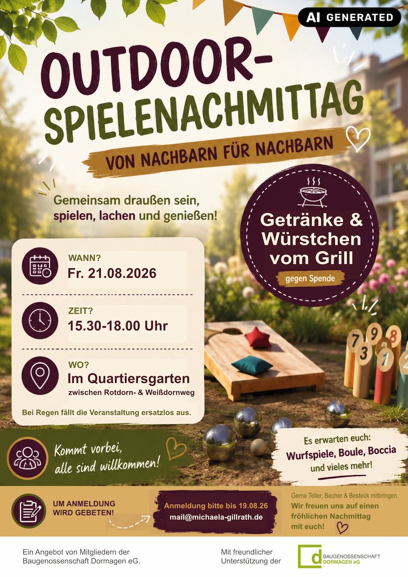 Outdoor-Spielenachmittag KI-Hinweis Plakat